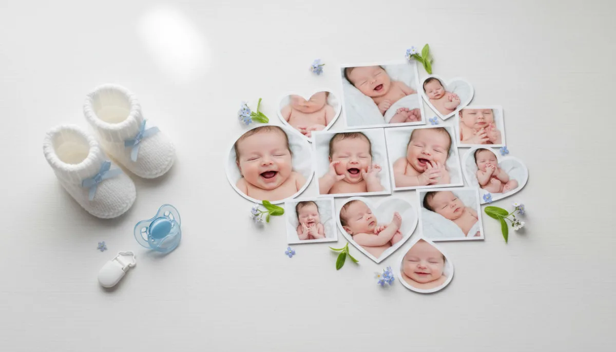 Baby-Collage mit Name und Geburtsdaten