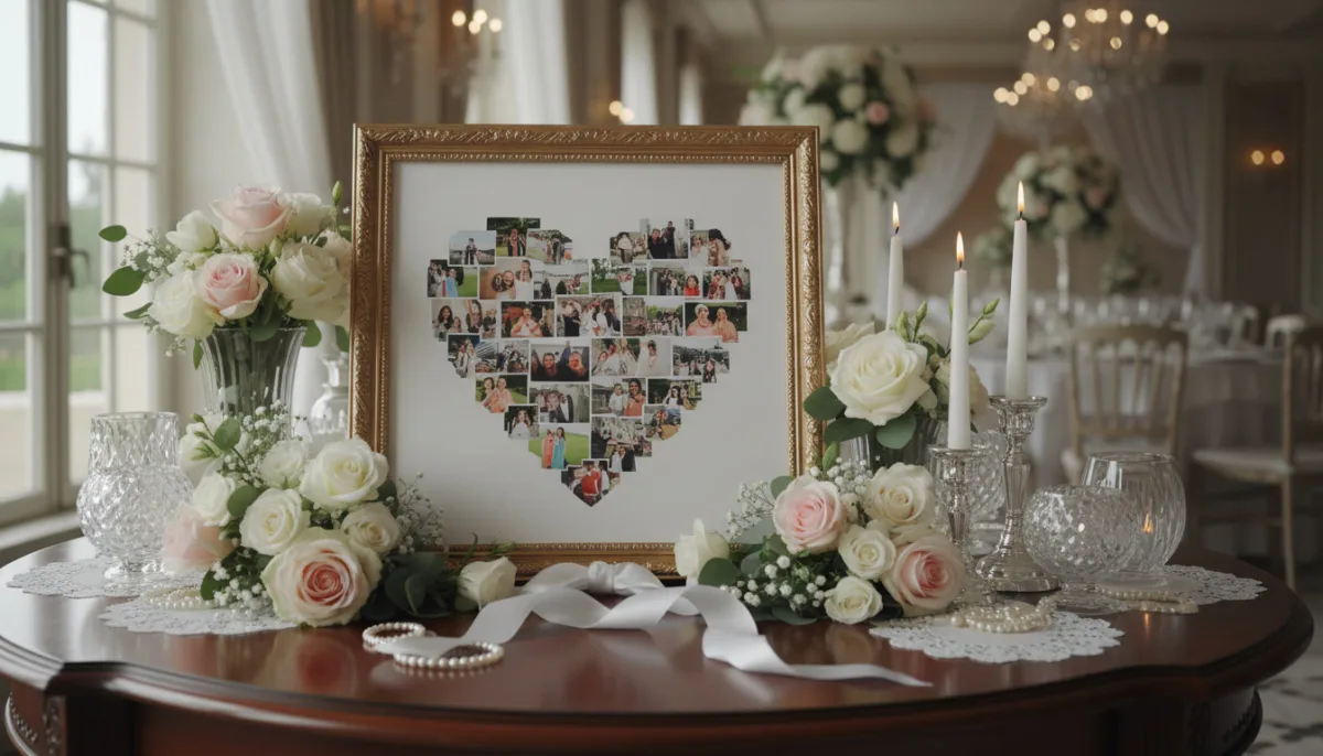 Bride and groom collage with names and date