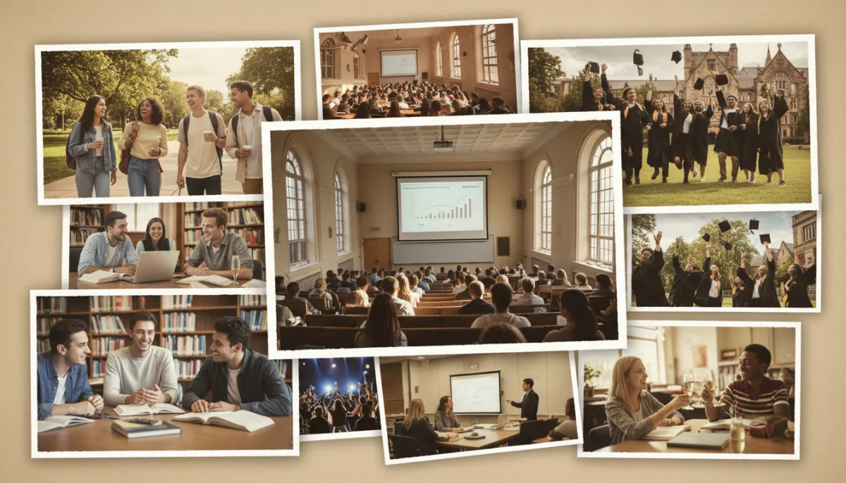 Studiumabschluss-Collage mit Campus-Erinnerungen